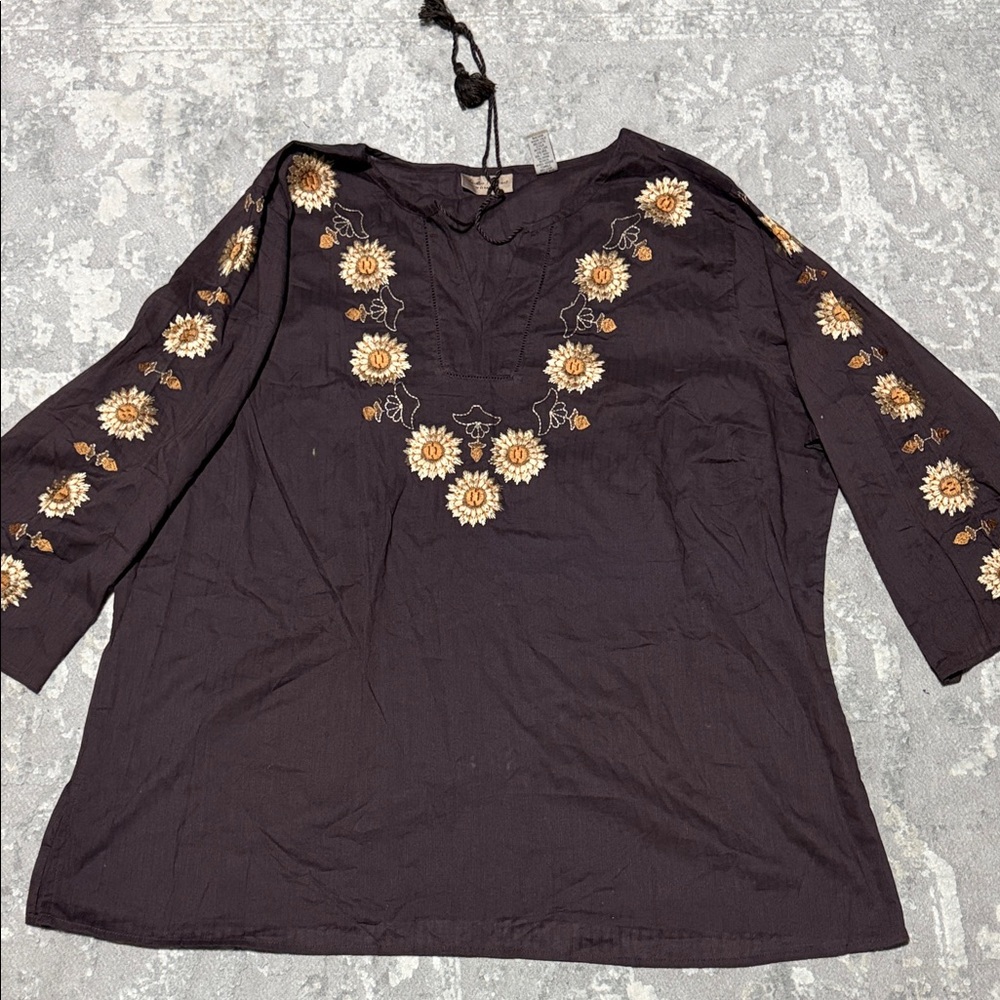 Embroidered Black Women's Top